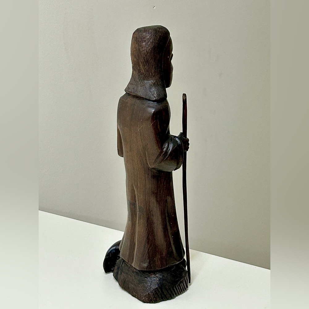 Vintage Ethiopian Artisan Hand Carved Ebony Wood African Shepherd Jesus Statue - Picture 2 of 16